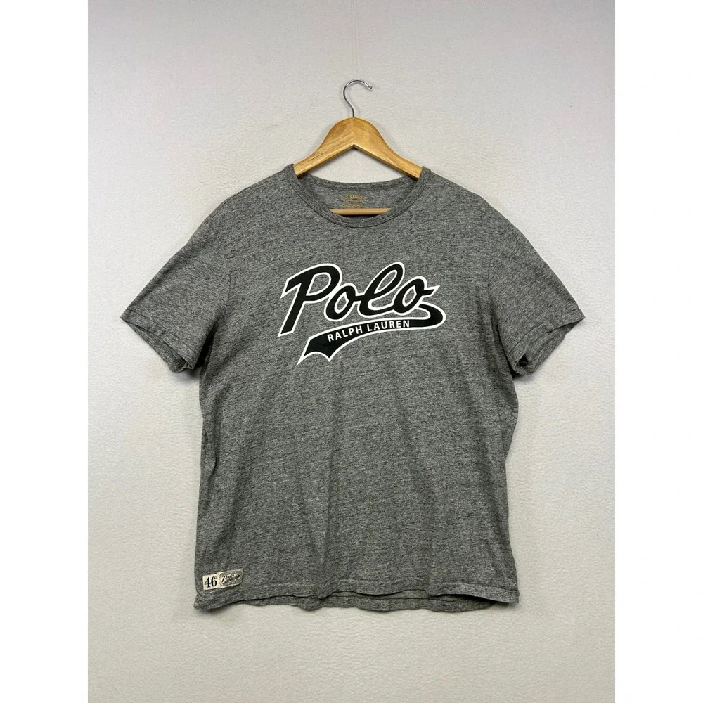 Collegiate Polo Ralph Lauren Mens Large Gray Heathered Graphic Script T-Shirt